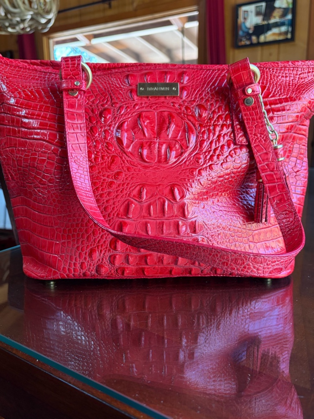Brahmin Bright orange Croc-Embossed Leather Tote. Goes with everything.